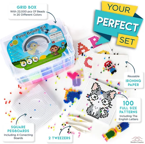 Miniatura 3 de Kit de cuentas fusibles XXL, cuentas derretidas para manualidades de niños Kit de cuentas de hierro para niños - fusibles de cuentas de clavijas