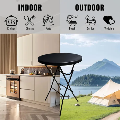 Miniatura 7 de GUAGUA - Mesa alta plegable redonda de 32" de plástico - Mesa versátil de bar, cóctel y pub portátil para fiestas, bistró y eventos (Negro)