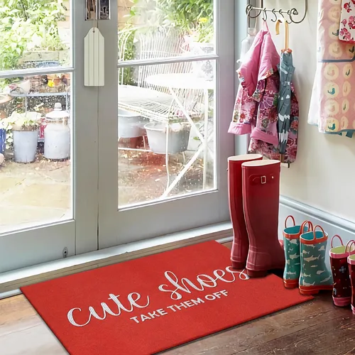 Miniatura 7 de Tapete de bienvenida para puerta delantera al aire libre, tapete para entrada exterior de la casa, lindo tapete para quitar los zapatos en la Rojo