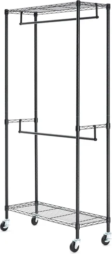Miniatura 3 de Amazon Basics Perchero ajustable con doble barra, organizador de ropa colgante con ruedas, resistente, 36 x 14 x 72 pulgadas, negro