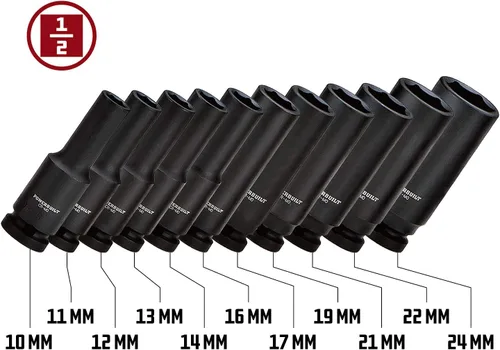 Miniatura 2 de Powerbuilt Juego de llaves métricas de impacto profundo, unidad de 1/2 pulgada, 6 puntos, 11 piezas, marcas de tamaño, agarre de zócalos Z-Drive