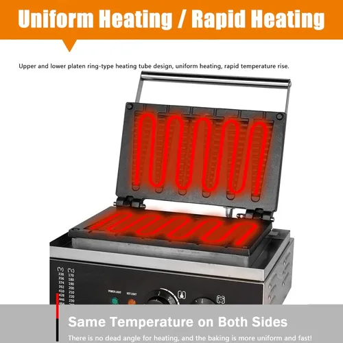 Miniatura 4 de Máquina de gofres comercial, máquina eléctrica antiadherente de 1550 W con revestimiento de teflón, horneador de gofres ajustable de 122-572 ℉
