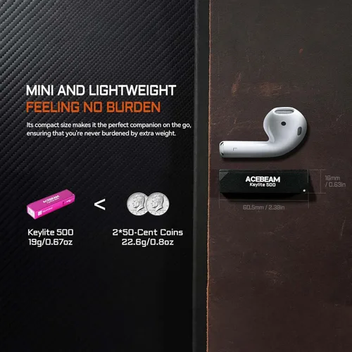 Miniatura 5 de ACEBEAM Keylite 500 Linterna de Llavero de Altos Lúmenes Recargable, Linterna EDC de Bolsillo Plana Ultra Compacta con LEDs Duales, 6 Modos, Carga