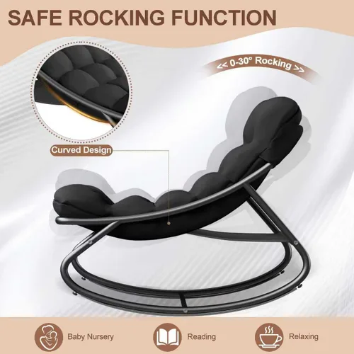 Miniatura 4 de Mecedora para interiores, cómoda silla de patio, mecedora con otomana y marco de metal resistente, sillas de balcón con cojín grueso, silla mecedora