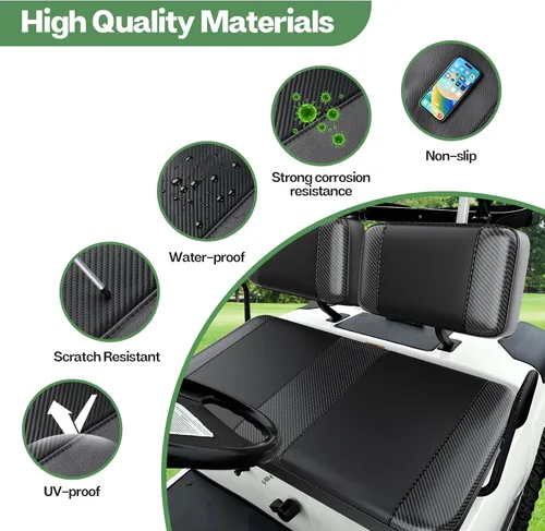 Miniatura 2 de T TGBROS Fundas de asiento de carrito de golf para Yamaha Club Car EZGO Ordinario Cojín de asiento delantero trasero impermeable de cuero de vinilo