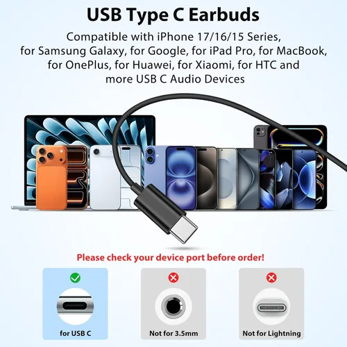 Miniatura 7 de APETOO Auriculares USB C con micrófono de gancho y control de volumen, auriculares con cable de entrenamiento tipo C, sonido estéreo de alta