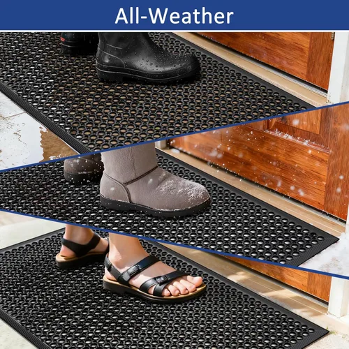 Miniatura 7 de Alfombrillas de goma antifatiga – Paquete de 2 alfombrillas antideslizantes de drenaje para puerta de entrada de restaurante – Uso en interiores