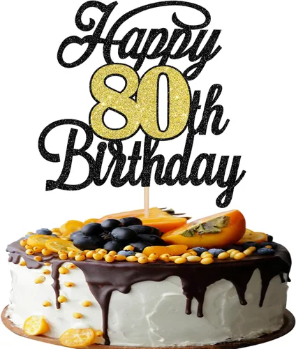 Miniatura 43 de Rsstarxi 1 paquete de decoración para tarta de cumpleaños 8 con purpurina negra de 8 años y fabulosos saludos a 8 años de edad, para celebrar el 8º