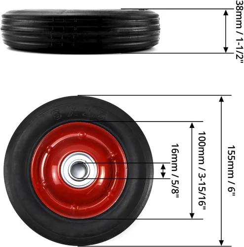 Miniatura 6 de QWORK Paquete de 2 ruedas de goma de alta calidad con rodamiento de bolas, rueda de camión de mano, capacidad de hasta 132 libras