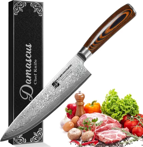 Cuchillo de chef profesional de Damasco, 67 capas hecho a mano de 8 pulgadas, cuchillo de chef de Damasco, VG10 Super Steel Core