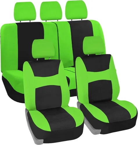 Miniatura 18 de TLH Light & Breezy - Juego completo de fundas de asiento de tela plana, compatible con la bolsa de aire de seguridad, con cubierta de volante, Rojo