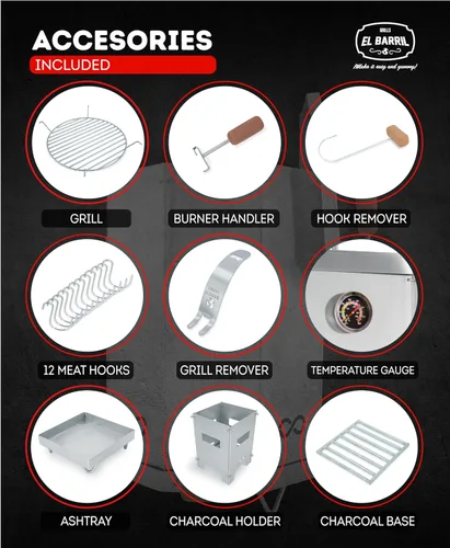 Miniatura 5 de EL BARRIL - Ahumador de carbón plegable de 15 libras, parrilla de acero inoxidable con flujo de aire de calor uniforme para carne jugosa y tierna