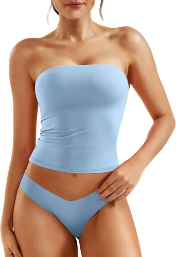 Miniatura 13 de YEOREO Sophie - Camiseta de tubo larga sexy para mujer, con doble forro, básica, Y2K, para verano, sin tirantes, ajustada, para salir