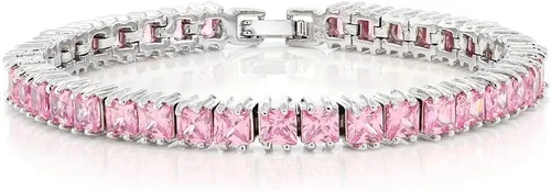 Miniatura 19 de Gem Stone King Pulsera de tenis clásica de circonita cúbica de corte princesa para mujer