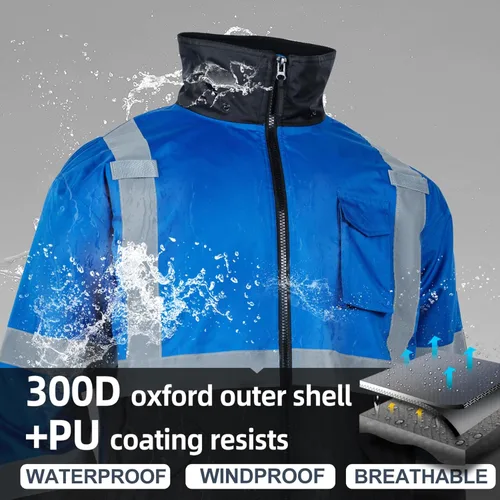 Miniatura 5 de VENDACE Chaquetas de seguridad reflectantes de alta visibilidad para hombre, forro polar ANSI Clase 1 Hi Vis, chaqueta de invierno con capucha