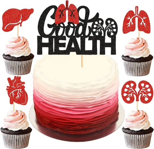 Ercadio 25 piezas de decoración para tartas de buena salud, anatomía humana, decoración para cupcakes, corazón, pulmón, hígado, riñón, magdalenas,