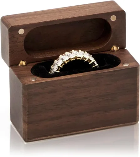 Miniatura 15 de MUUJEE Grow Old With Me Engraved Wooden Ring Box, Slim Engagement Proposal Ring Holder, Wedding Ceremony Ring Bearer Box, Fiance Gift Ideas