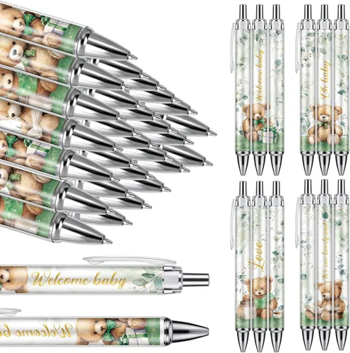 Miniatura 18 de Chuangdi 24 bolígrafos retráctiles de animales del bosque, para baby shower, bolígrafos retráctiles a granel, tinta negra con regalos