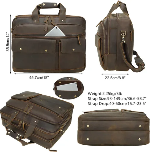 Miniatura 2 de Maletín XL de cuero de 18 pulgadas para hombres que se adapta a portátiles de 17 pulgadas, bolsa cruzada de mensajero de viaje de negocios