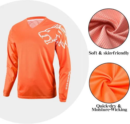 Miniatura 4 de Camisetas de ciclismo de montaña para hombre, manga larga, MTB Off-Road Motocross Jersey de secado rápido y absorbe la humedad