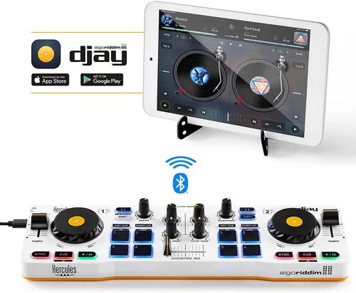 Miniatura 4 de Controladora inalámbrica Bluetooth de DJ Hercules DJControl Mix para smartphones (iOS y Android), aplicación dJay, 2 cubiertas, Blanca