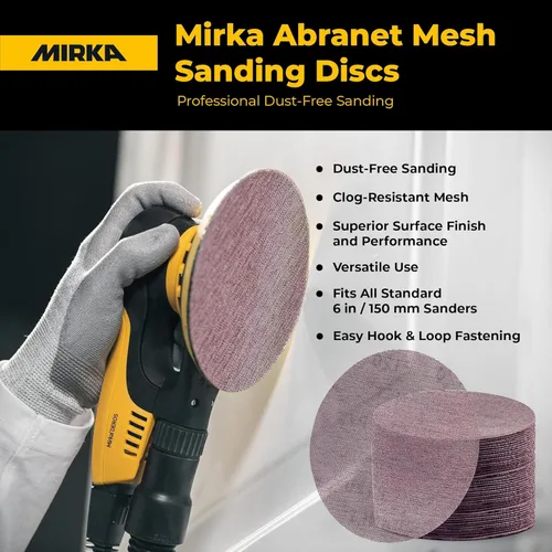 Miniatura 6 de Mirka Abranet - Discos de papel de lija de malla, 6 pulgadas, arenilla 120 almohadillas de lijado de red de gancho y bucle para lijado sin polvo
