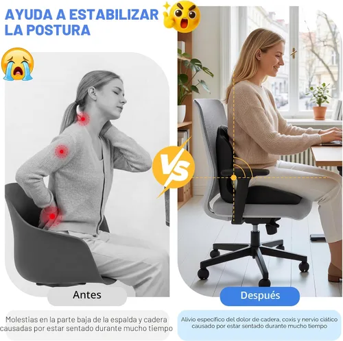 Miniatura 3 de Cojín de asiento ergonómico, cojines de asiento para silla de oficina con diseño en forma de L, cojín ortopédico de espuma viscoelástica con hueco