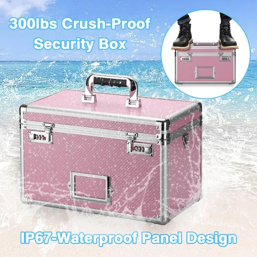 Miniatura 6 de LOCKCURX Caja de almacenamiento con cerradura de 11 x 7 x 8.3 pulgadas con cerradura de combinación, caja fuerte portátil para documentos