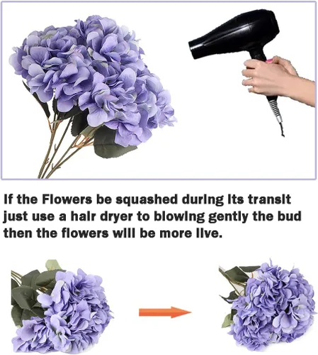 Miniatura 4 de Paquete de 2 flores de hortensias artificiales blancas, 10 cabezas de seda falsas para el hogar, boda, fiesta, centro de mesa, decoración de mesa
