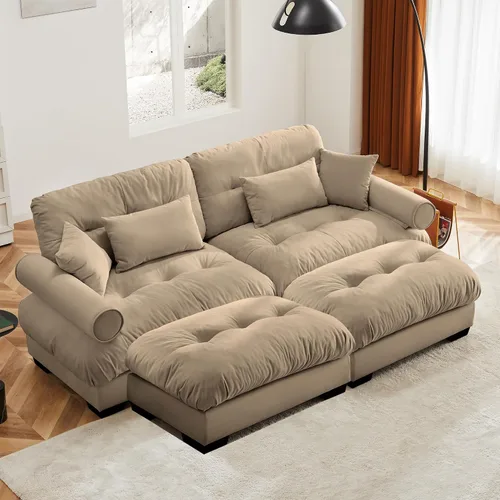Miniatura 98 de Otomana beige para sofá modular modular, sofá individual, asiento otomano para sofá modular convertible, sofás de terciopelo para sala de estar