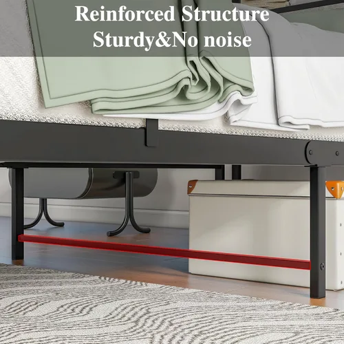 Miniatura 8 de HOJINLINERO Base de cama individual con cabecera de almacenamiento, plataforma de metal con estación de carga, no necesita somier, soporte de Roble