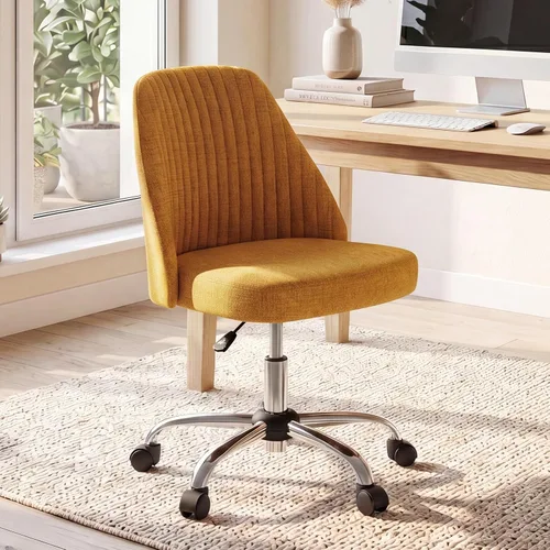 Miniatura 12 de DUMOS Silla de oficina, cómoda silla de escritorio giratoria con ruedas, asiento ancho, sin brazos, altura ajustable, sillas de computadora