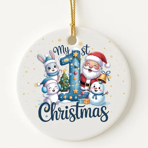 Miniatura 2 de Adorno personalizado de mi primera Navidad 2025 – Recuerdo redondo de cerámica con nombre personalizado – Decoración de árbol de Navidad para bebés