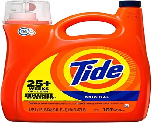 Miniatura 34 de Tide Detergente líquido para ropa, original, 100 cargas, 146 onzas líquidas, compatible con alta eficiencia
