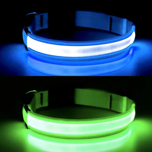Miniatura 6 de YFbrite Collar de perro LED ajustable ultraligero, collares de perro con luz recargable que brilla en la oscuridad, collares de visibilidad y Verde