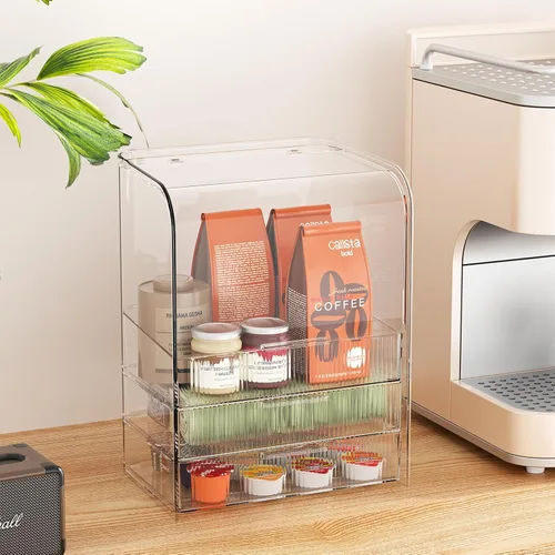 Miniatura 7 de GearFusion Organizador de Cosméticos Transparente de 3 Niveles, Estuche Expositor de Maquillaje con Tapa y Cajones, Caja de Almacenamiento