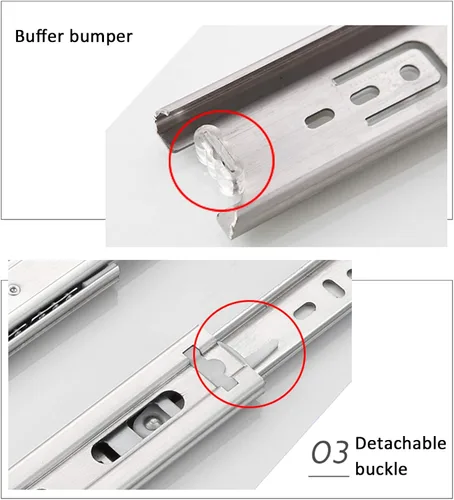 Miniatura 8 de 1 par de corredores de cajón de muebles de acero inoxidable resistente, montaje lateral de rodamientos de bolas para el hogar, capacidad de carga