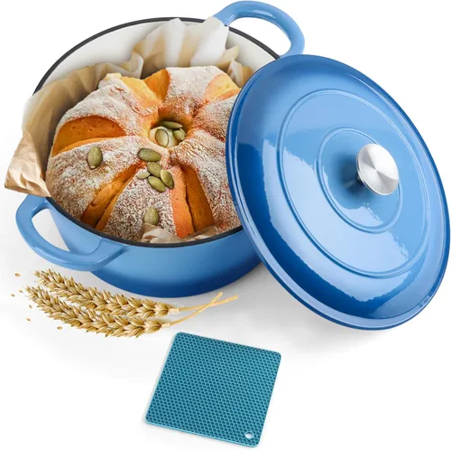 Miniatura 9 de Herogo Horno holandés de hierro fundido esmaltado con tapa, olla holandesa redonda resistente de 3 cuartos de galón con asas dobles para hornear