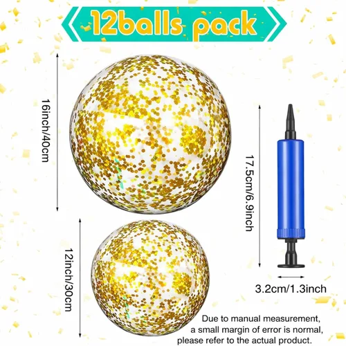 Miniatura 2 de Lewtemi 12 bolas de playa con confeti con purpurina a granel, bolas inflables grandes de 16 y 24 pulgadas para piscina con lentejuelas, decoraciones