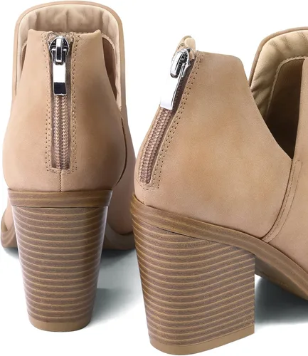 Miniatura 3 de mysoft Botines para mujer, sin cordones, puntera puntiaguda, gruesos, apilados, de tacón medio