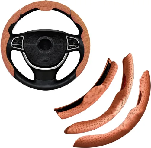 Miniatura 6 de Funda para volante de automóvil, de piel napa de 15 pulgadas, juego de 3 protectores antideslizantes para volante de automóvil, ajuste universal