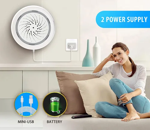 Miniatura 5 de Alarma inteligente de sirena Wi-Fi: alarma inalámbrica para seguridad del hogar, alarma antirrobo con alarma de sonido y luz, sonido de 100 dB