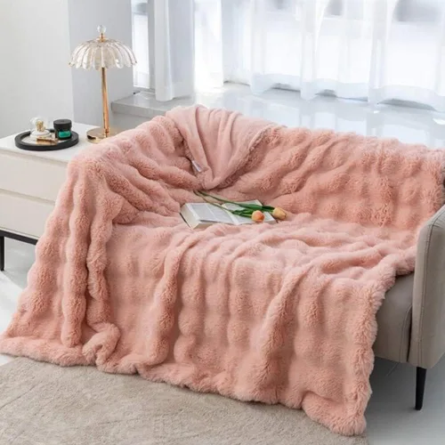 Miniatura 2 de Manta de piel sintética de conejo de lujo, ultra suave, cálida y burbujeante, para sofá y cama, cómoda, acogedora, tamaño individual, matrimonial