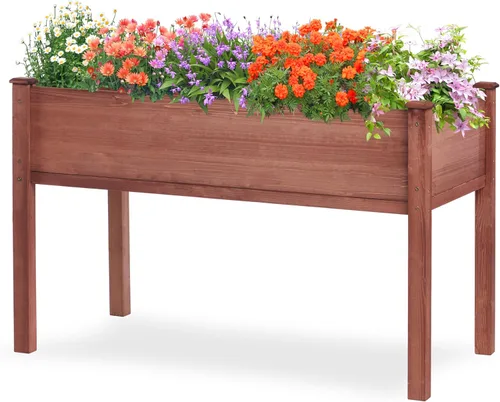 Miniatura 19 de Cama de jardín elevada con patas (31 x 16 x 31 pulgadas), maceta elevada de madera maciza para exteriores Gris