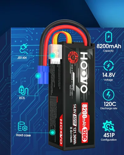 Miniatura 2 de HOOVO Batería LiPo 4S 14.8V 8200mAh 120C RC Batería Compatible con Arrma Losi DBXL-E RC Buggy Car Truck Boat (2 unidades)