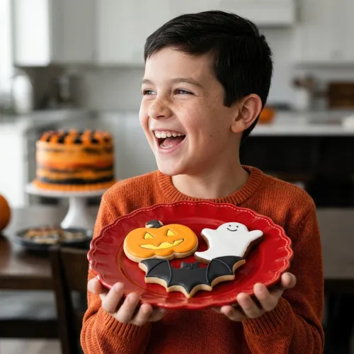 Miniatura 8 de Juego de 5 cortadores de galletas de Halloween y decoración hechos en Estados Unidos por Ann Clark, calabaza, fantasma, murciélago, naranja y gel