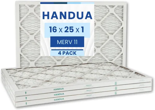 Miniatura 8 de Handua Filtro de aire MERV 11 de 14 x 6 x 1 pulgadas, control de polvo, filtro de repuesto de aire de CA para horno plateado, paquete de 4