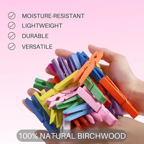 Miniatura 2 de Pinzas para ropa, Pinzas para ropa de colores 50 piezas 2.9" Madera natural de abedul, agarre fuerte, pinzas para ropa coloridas, pinzas para ropa