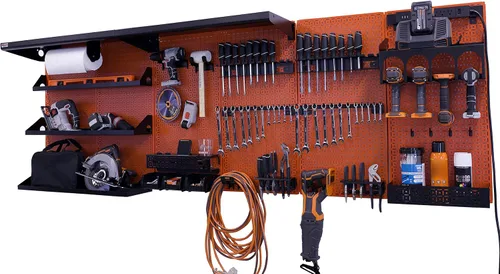 Miniatura 28 de OmniWall Weekend Warrior Ultimate Tool Kit - Sistema de Almacenamiento de Pared de Tablero de Clavos de Metal de 96" x 32" Negro/Naranja