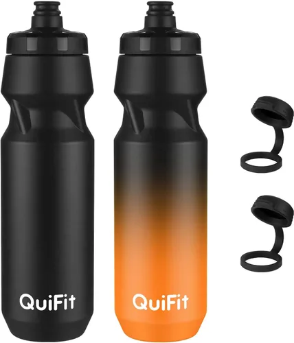 Miniatura 12 de QuiFit Paquete de 2 botellas de agua comprimibles para bicicleta de montaña, a prueba de fugas, con cubierta antipolvo, sin BPA, se adapta a